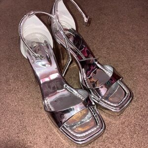 ALDO Metallic Silver Women's Slingback Heeled Sandals